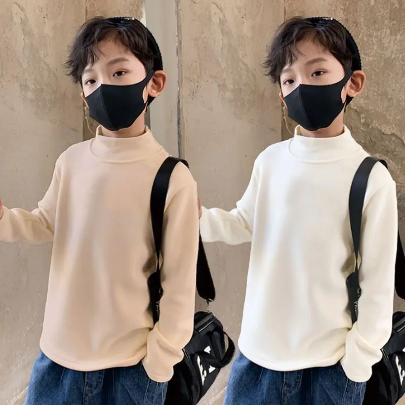 Autumn Winter Kids Turtleneck Long Sleeve Top Beige Cream