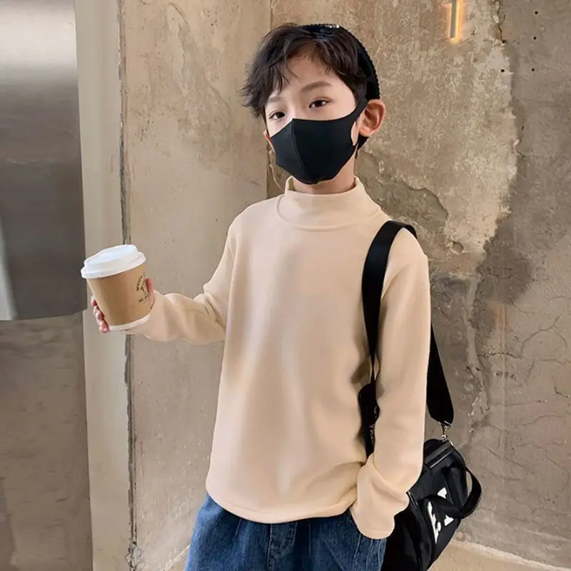 Autumn Winter Kids Turtleneck Long Sleeve Top Beige Cream — feature 13