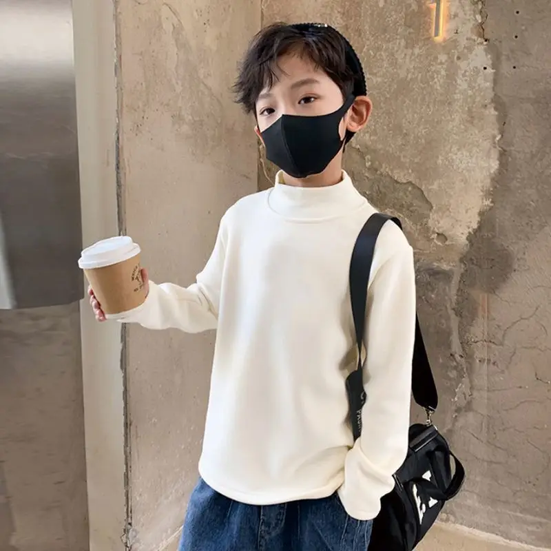 Autumn Winter Kids Turtleneck Long Sleeve Top Beige Cream