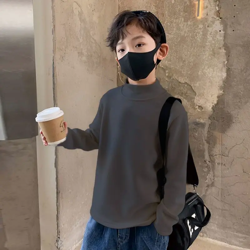 Autumn Winter Kids Turtleneck Long Sleeve Top Beige Cream