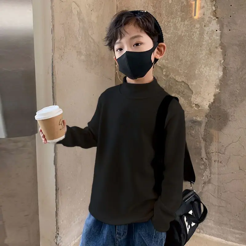 Autumn Winter Kids Turtleneck Long Sleeve Top Beige Cream