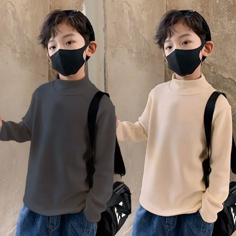 Autumn Winter Kids Turtleneck Long Sleeve Top Beige Cream