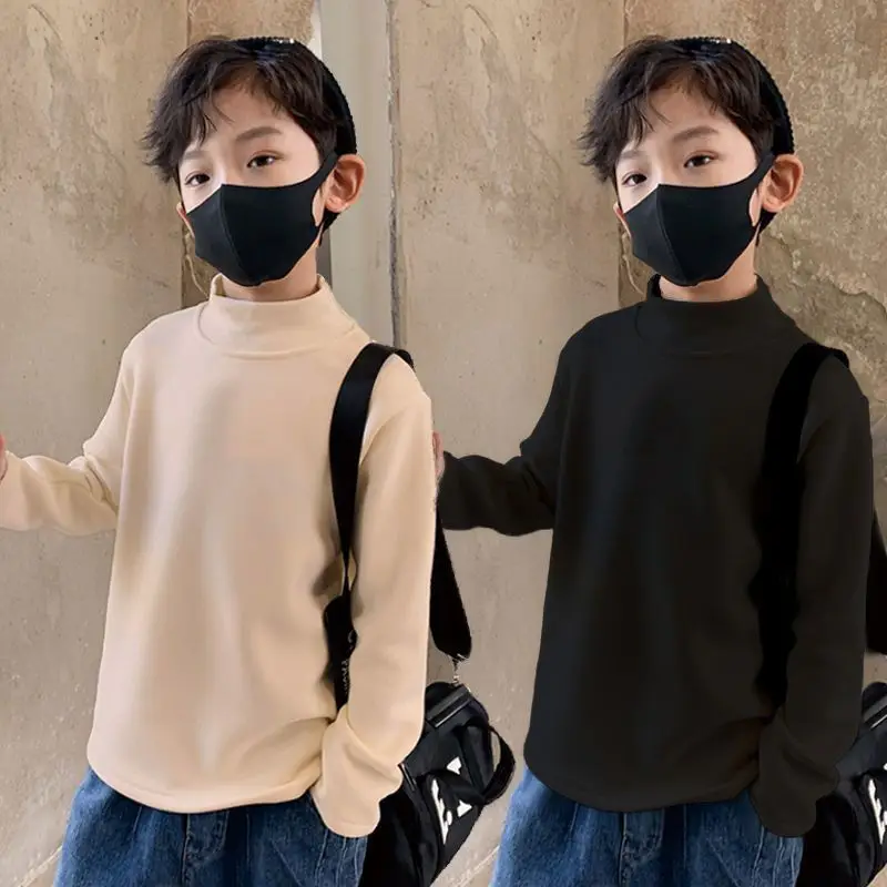 Autumn Winter Kids Turtleneck Long Sleeve Top Beige Cream