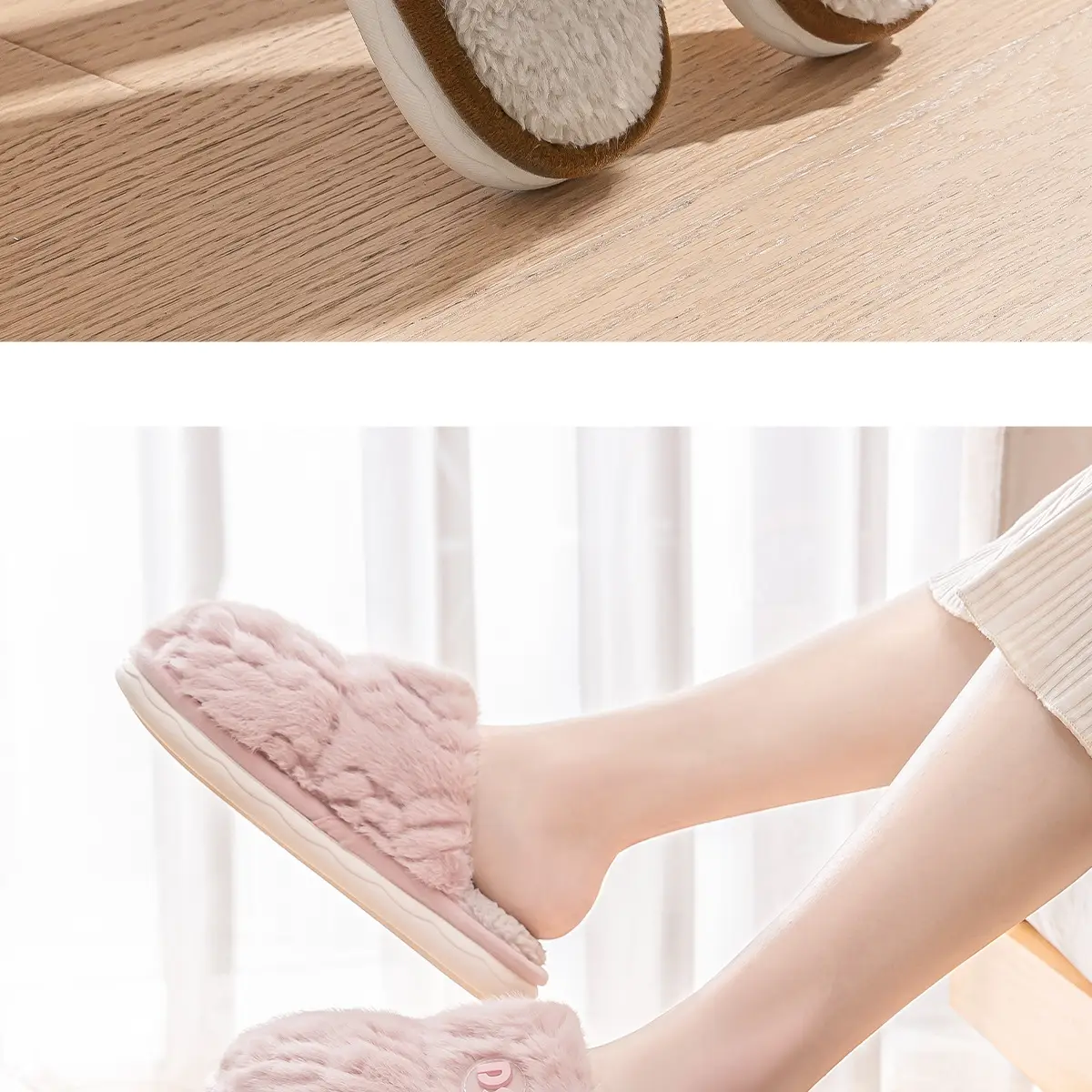 Pink Fluffy Cotton Winter Slippers for Women — feature 22