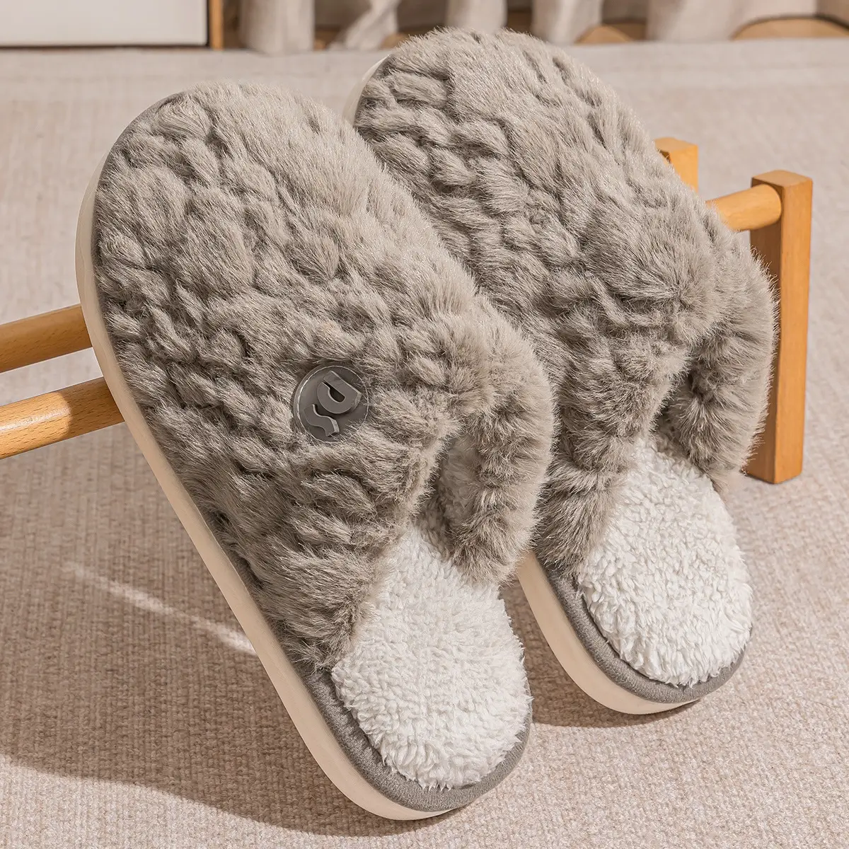 Pink Fluffy Cotton Winter Slippers for Women - Image 4