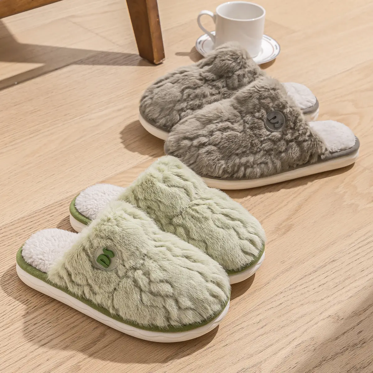 Women Winter Plush Cotton Slippers Grey - Image 7