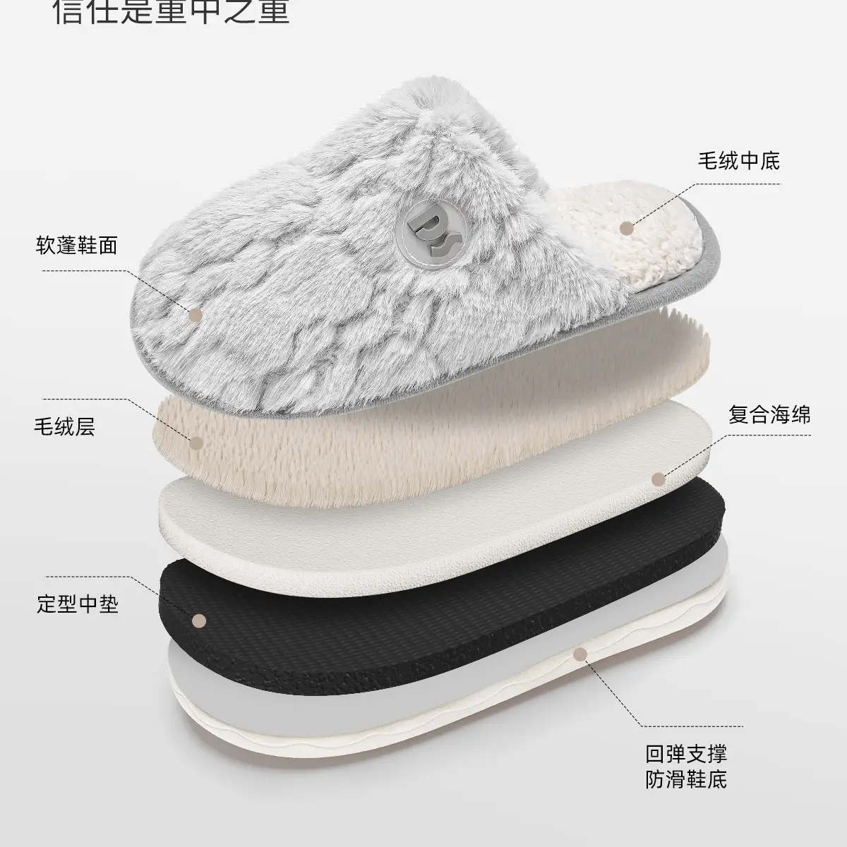 Women Winter Plush Cotton Slippers Grey — feature 14