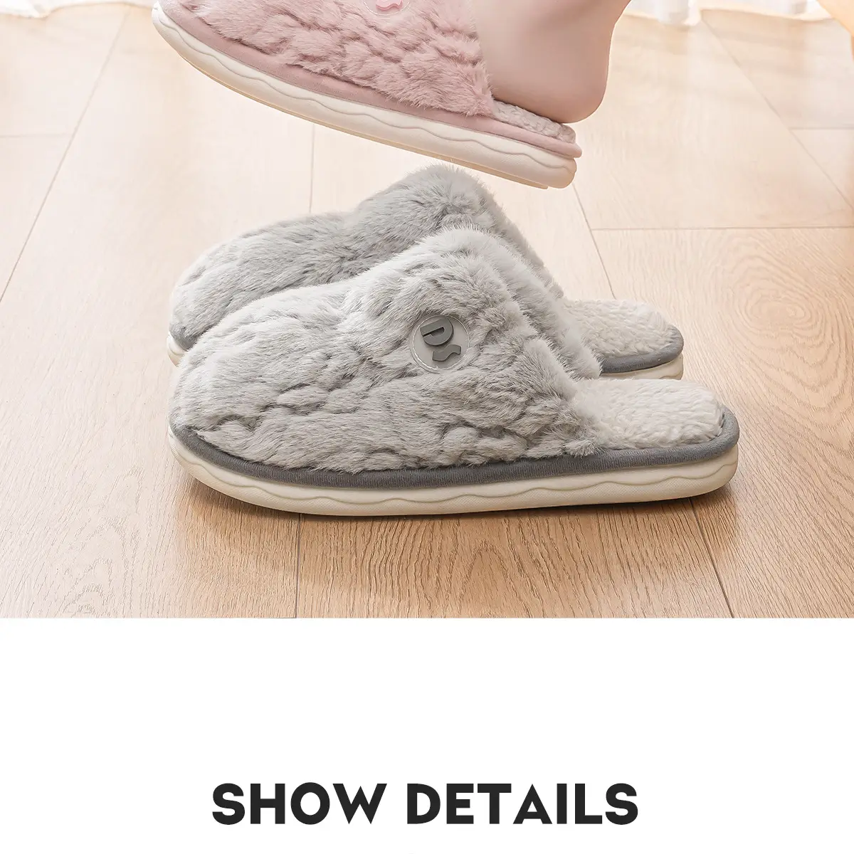 Women Winter Plush Cotton Slippers Grey — feature 23