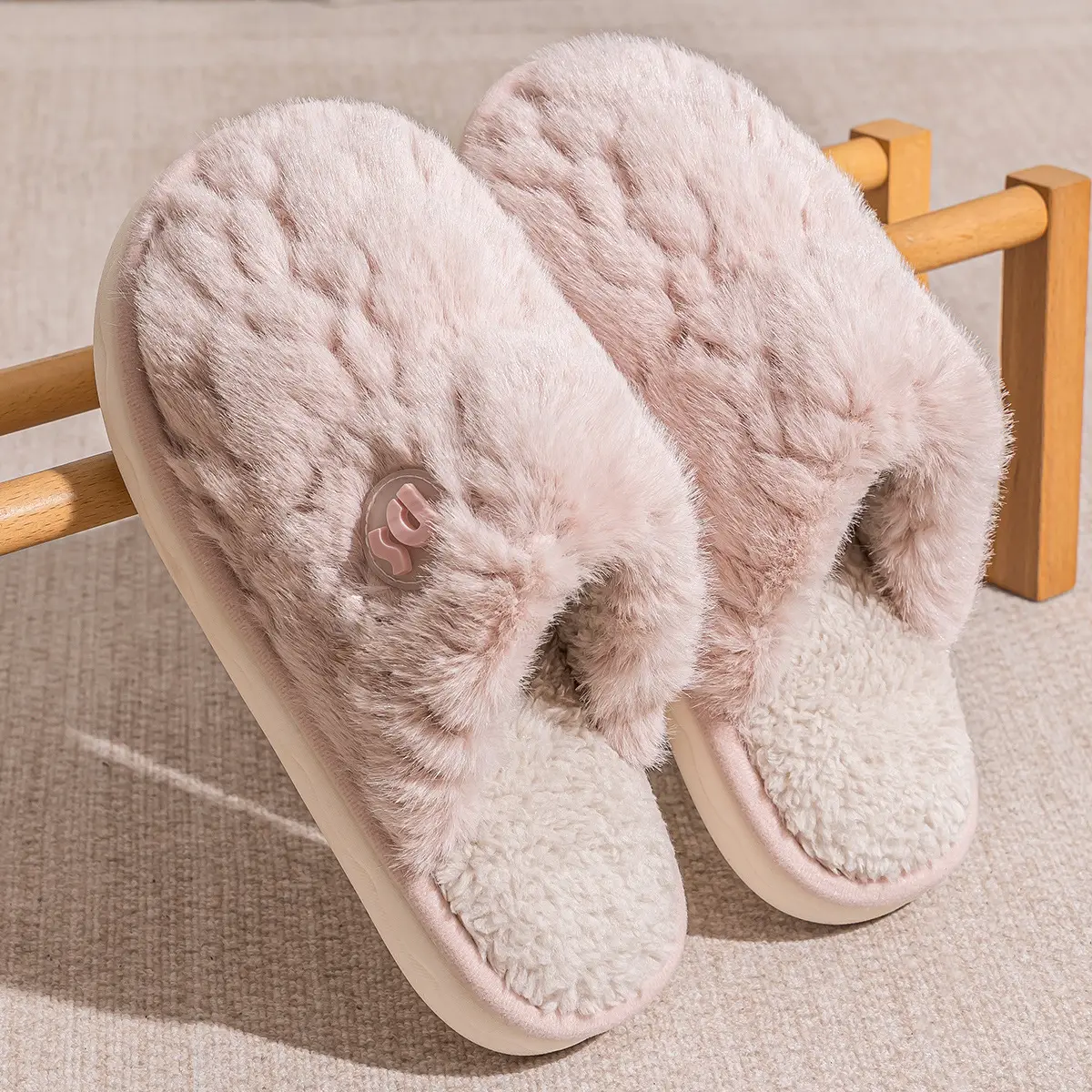 Women Winter Plush Cotton Slippers Grey - Image 2