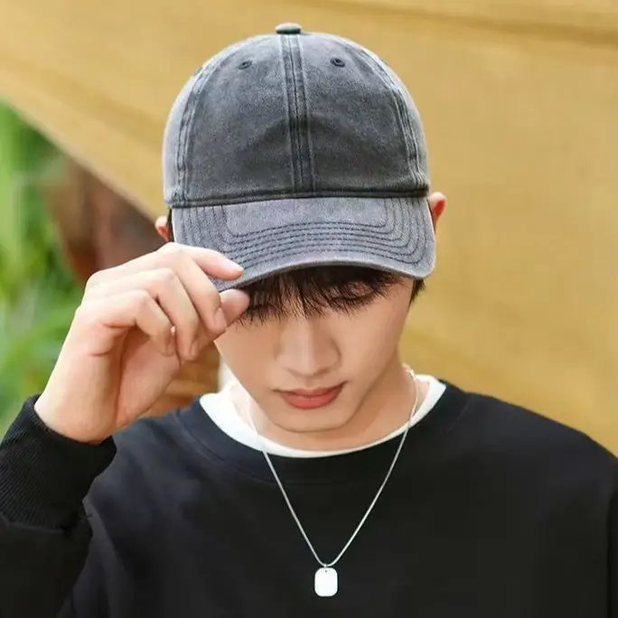 Women Washed Baseball Cap Deep Blue Small Hole - Image 25
