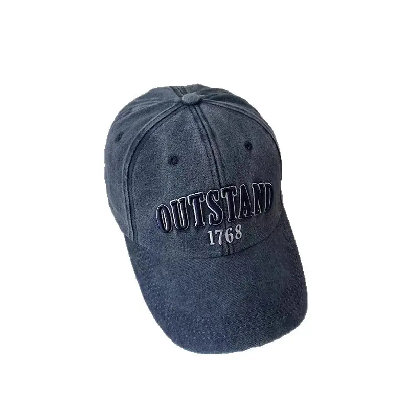 Women Washed Baseball Cap Deep Blue Small Hole - Image 26