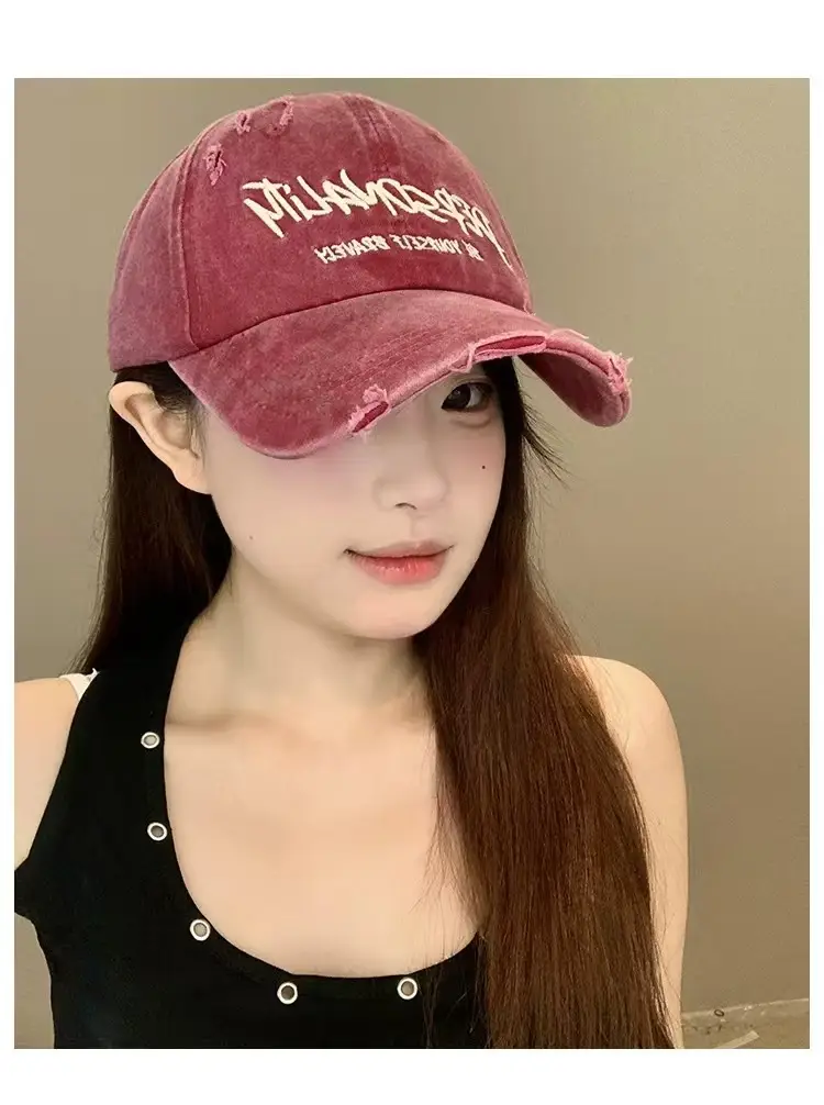 Women Washed Baseball Cap Deep Blue Small Hole — feature 24