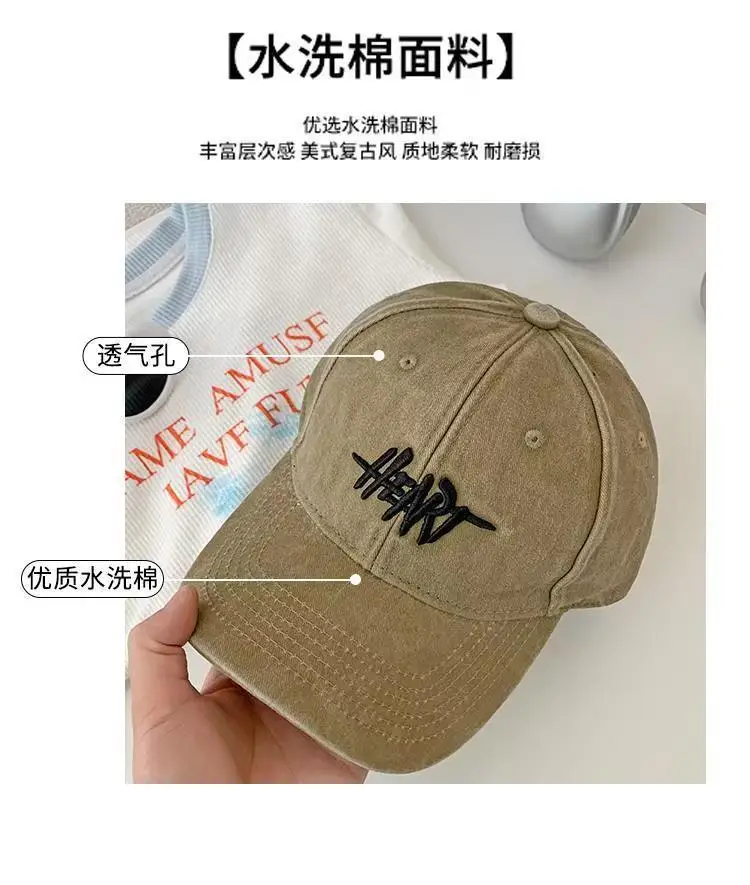 Women Washed Baseball Cap Deep Blue Small Hole — feature 31