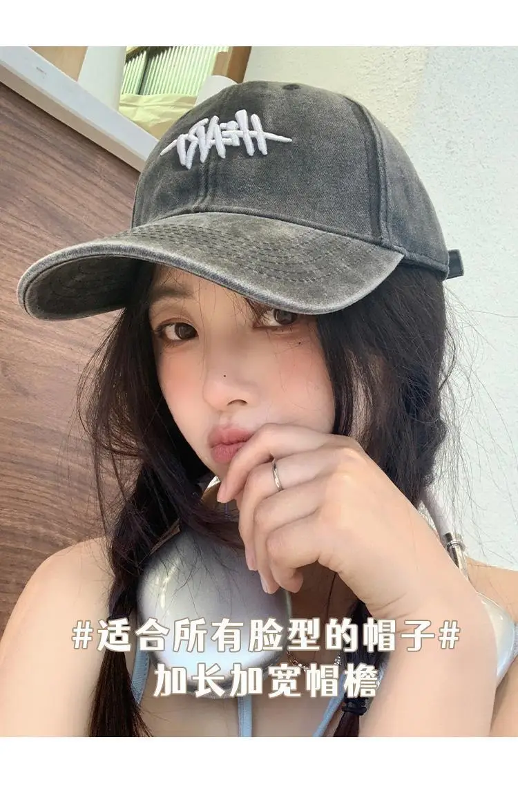 Women Washed Baseball Cap Deep Blue Small Hole — feature 37