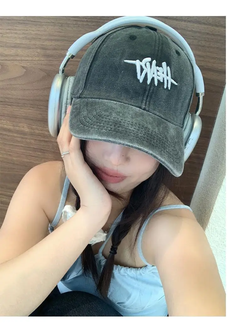 Women Washed Baseball Cap Deep Blue Small Hole — feature 38