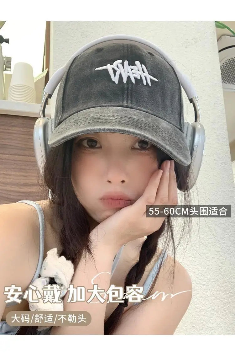 Women Washed Baseball Cap Deep Blue Small Hole — feature 39