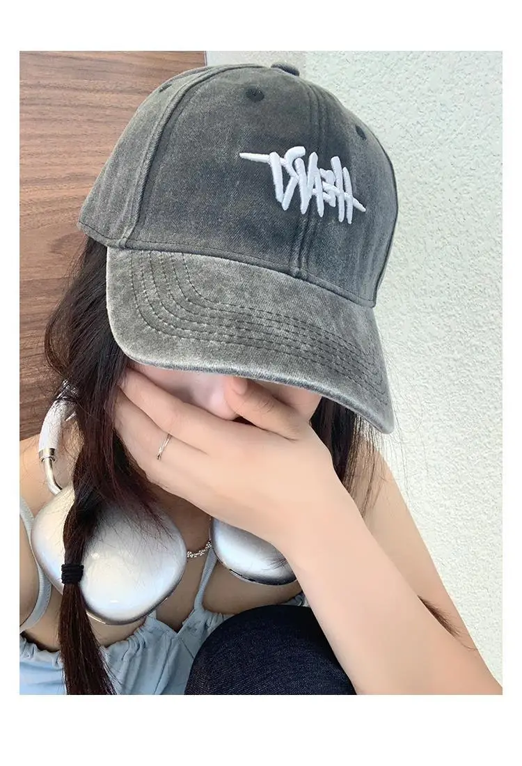 Women Washed Baseball Cap Deep Blue Small Hole — feature 41