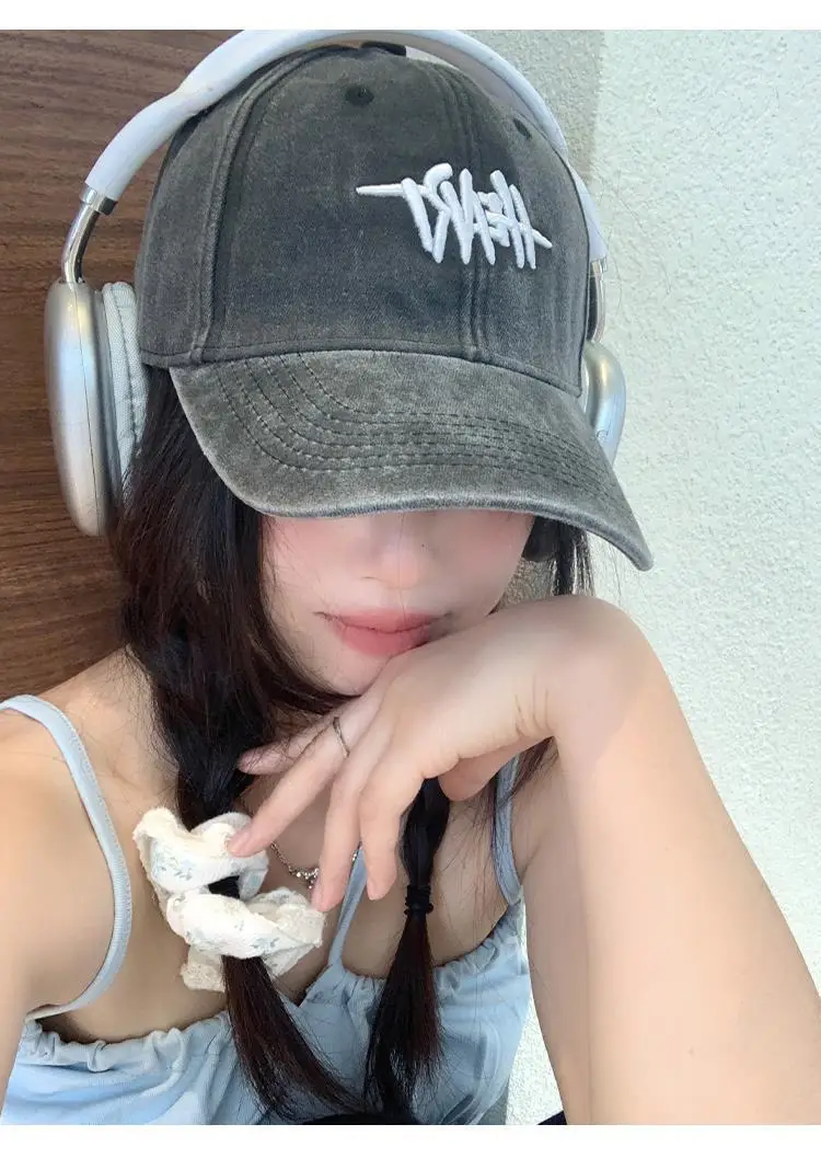 Women Washed Baseball Cap Deep Blue Small Hole — feature 42