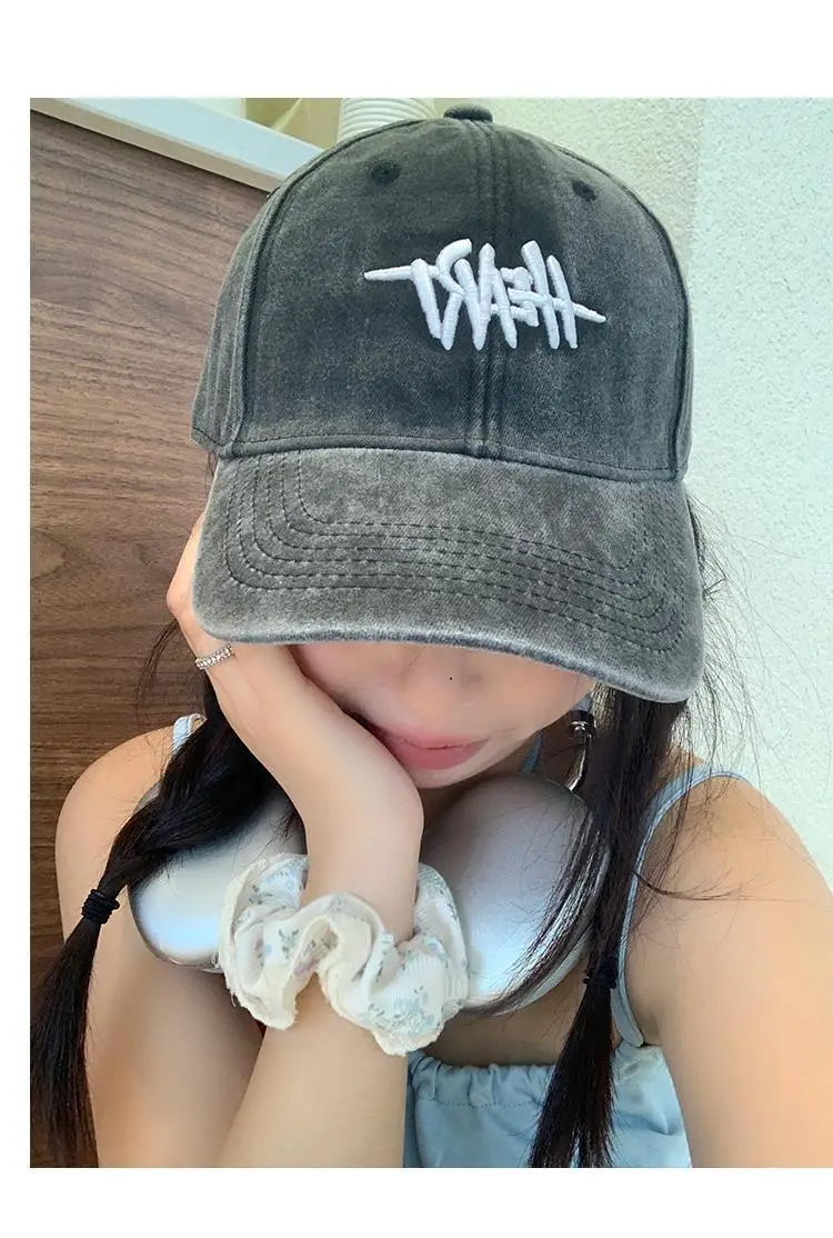 Women Washed Baseball Cap Deep Blue Small Hole — feature 43