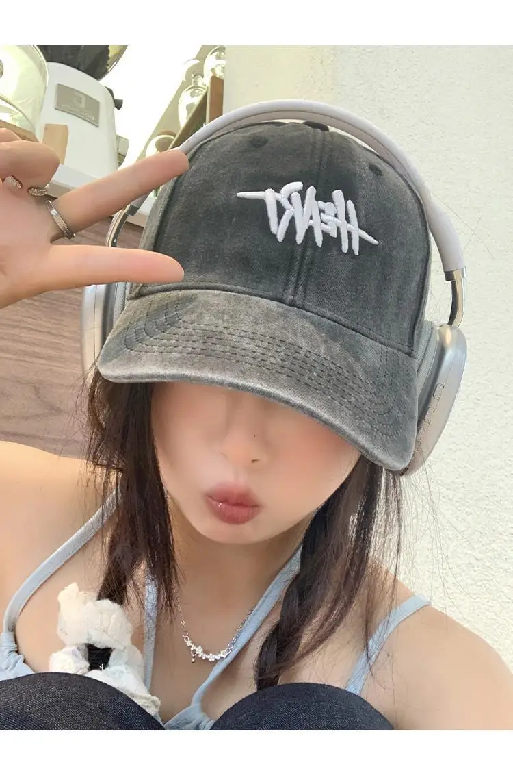 Women Washed Baseball Cap Deep Blue Small Hole — feature 44