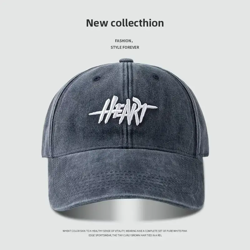 Women Washed Baseball Cap Deep Blue Small Hole - Image 16