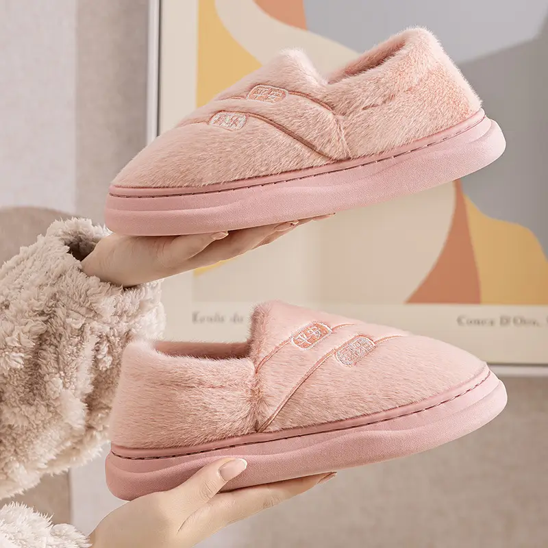 Qida Shun Autumn and Winter Couple Cotton Slippers New Indoor and Outdoor Stuffed Bag Heel Thickened Warm Cotton Slippers Wholesale