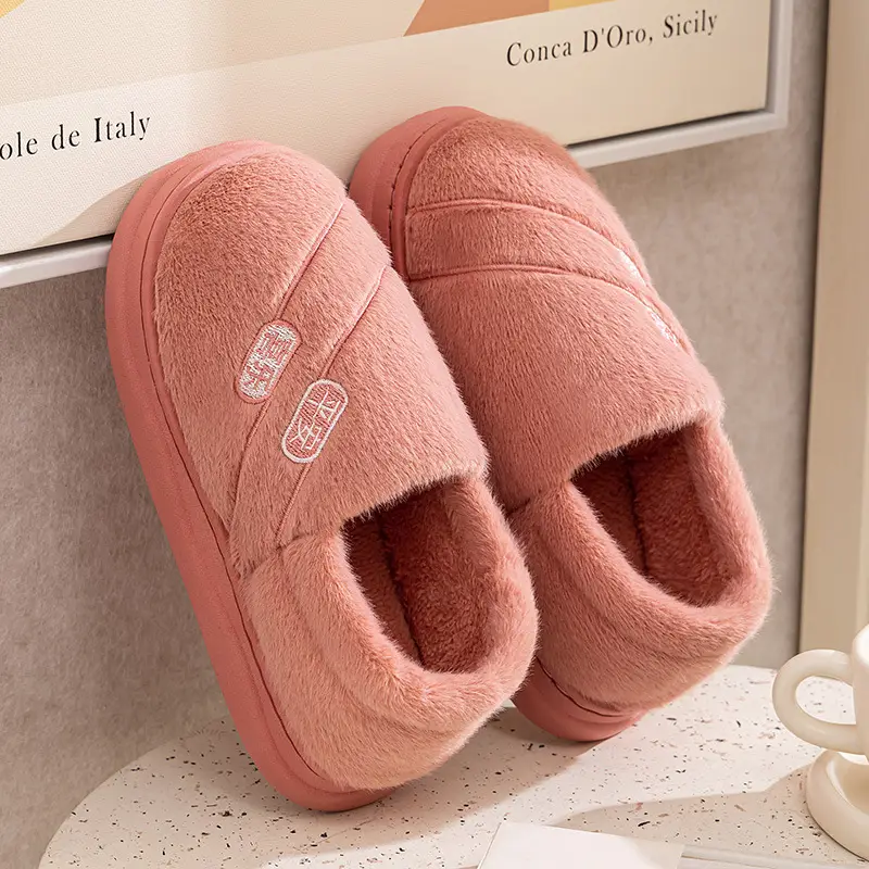 Qida Shun Autumn and Winter Couple Cotton Slippers New Indoor and Outdoor Stuffed Bag Heel Thickened Warm Cotton Slippers Wholesale