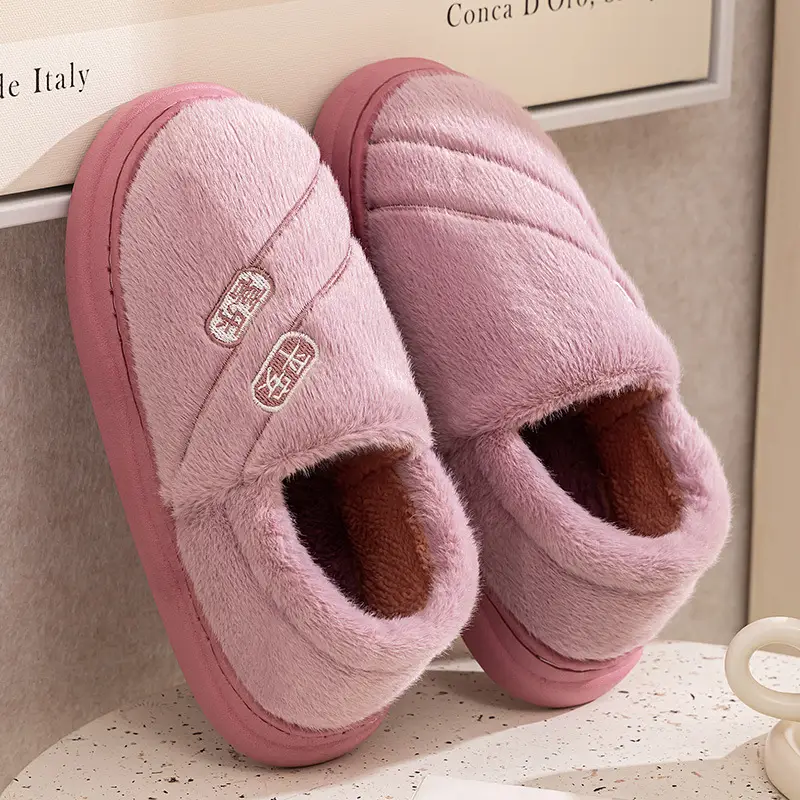 Qida Shun Autumn and Winter Couple Cotton Slippers New Indoor and Outdoor Stuffed Bag Heel Thickened Warm Cotton Slippers Wholesale