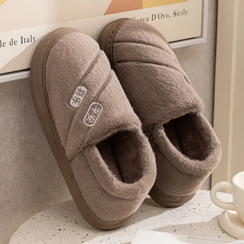 Qida Shun Autumn and Winter Couple Cotton Slippers New Indoor and Outdoor Stuffed Bag Heel Thickened Warm Cotton Slippers Wholesale