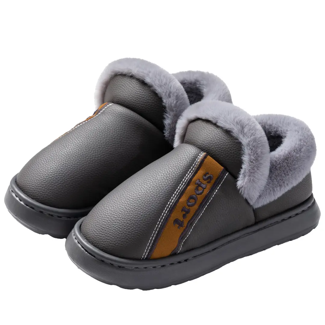 Plus Size Bag Heel Cotton Slippers for Men 25 New Pu Waterproof Thick Sole Anti-Slip Autumn and Winter Home Use Can Be Worn Outside Cotton Shoes for Men - Image 9
