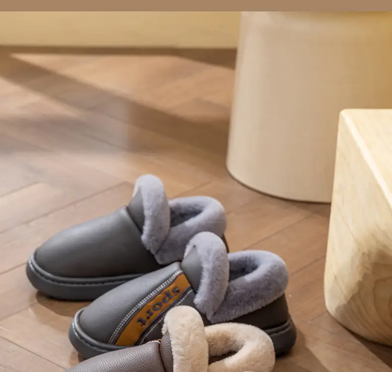 Plus Size Bag Heel Cotton Slippers for Men 25 New Pu Waterproof Thick Sole Anti-Slip Autumn and Winter Home Use Can Be Worn Outside Cotton Shoes for Men — feature 11