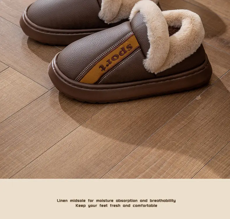 Plus Size Bag Heel Cotton Slippers for Men 25 New Pu Waterproof Thick Sole Anti-Slip Autumn and Winter Home Use Can Be Worn Outside Cotton Shoes for Men — feature 12