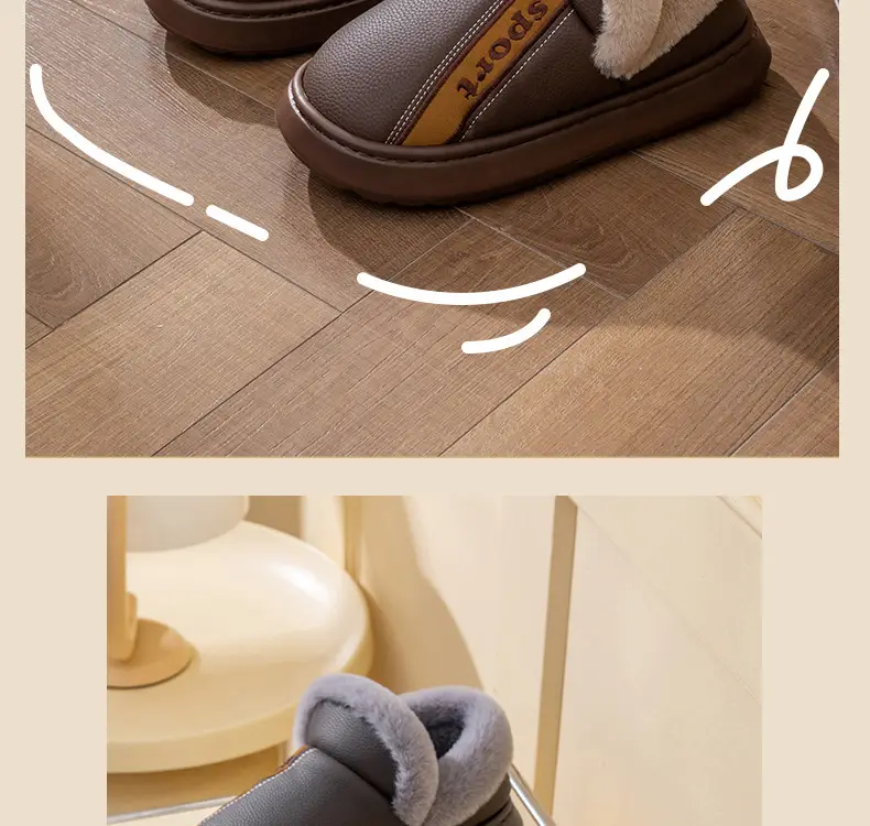 Plus Size Bag Heel Cotton Slippers for Men 25 New Pu Waterproof Thick Sole Anti-Slip Autumn and Winter Home Use Can Be Worn Outside Cotton Shoes for Men — feature 14