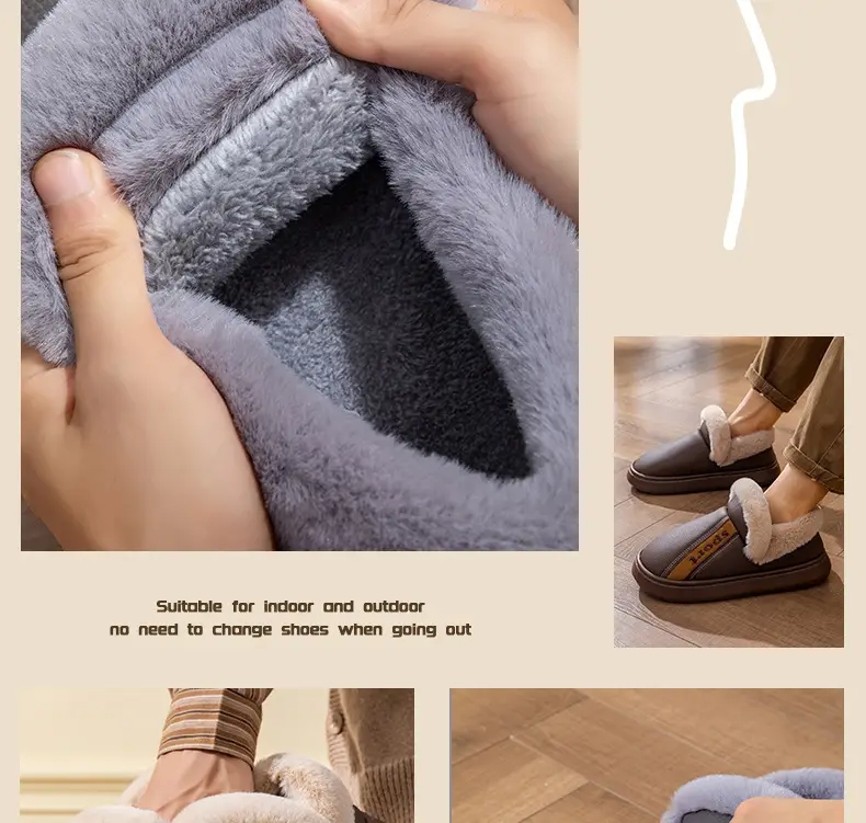 Plus Size Bag Heel Cotton Slippers for Men 25 New Pu Waterproof Thick Sole Anti-Slip Autumn and Winter Home Use Can Be Worn Outside Cotton Shoes for Men — feature 16