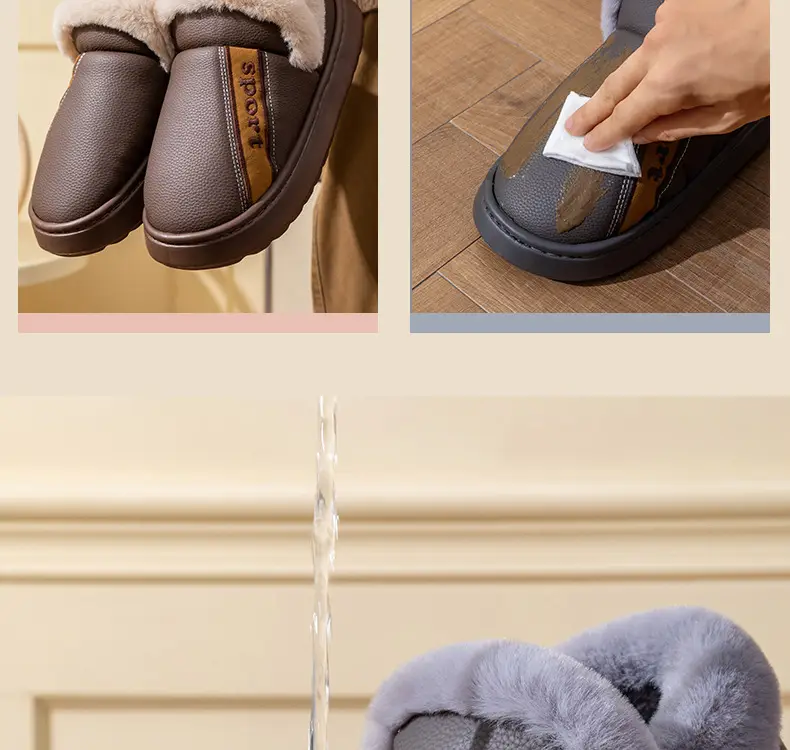 Plus Size Bag Heel Cotton Slippers for Men 25 New Pu Waterproof Thick Sole Anti-Slip Autumn and Winter Home Use Can Be Worn Outside Cotton Shoes for Men — feature 17