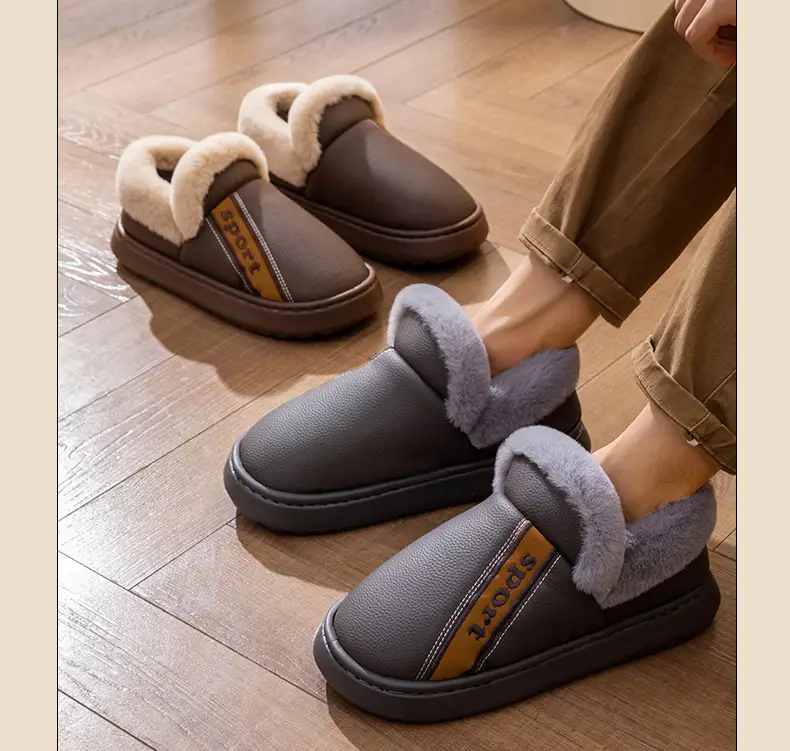 Plus Size Bag Heel Cotton Slippers for Men 25 New Pu Waterproof Thick Sole Anti-Slip Autumn and Winter Home Use Can Be Worn Outside Cotton Shoes for Men — feature 3