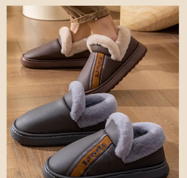 Plus Size Bag Heel Cotton Slippers for Men 25 New Pu Waterproof Thick Sole Anti-Slip Autumn and Winter Home Use Can Be Worn Outside Cotton Shoes for Men — feature 7