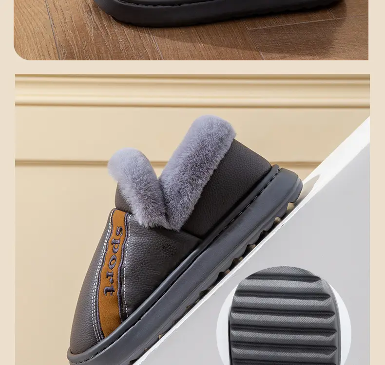 Plus Size Bag Heel Cotton Slippers for Men 25 New Pu Waterproof Thick Sole Anti-Slip Autumn and Winter Home Use Can Be Worn Outside Cotton Shoes for Men — feature 8