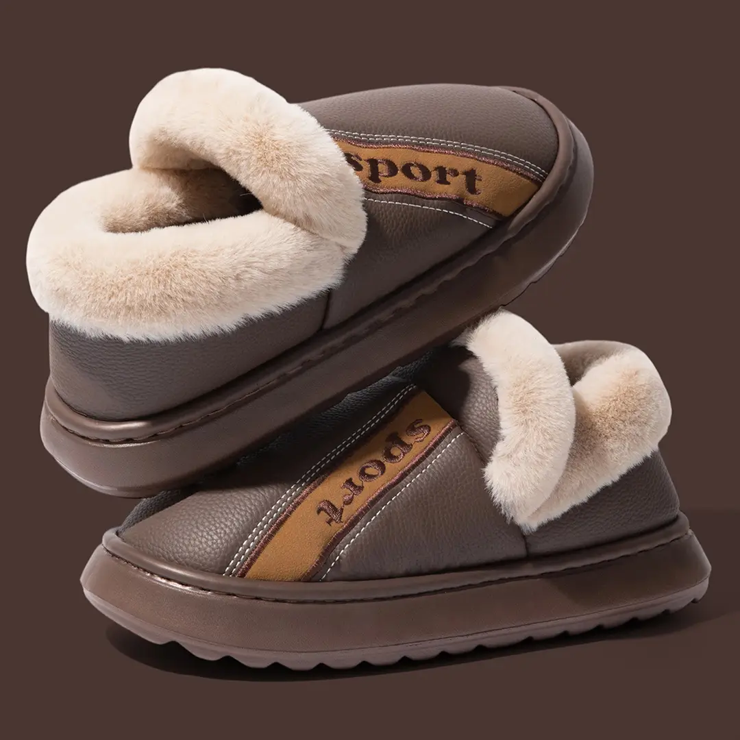 Plus Size Bag Heel Cotton Slippers for Men 25 New Pu Waterproof Thick Sole Anti-Slip Autumn and Winter Home Use Can Be Worn Outside Cotton Shoes for Men - Image 2