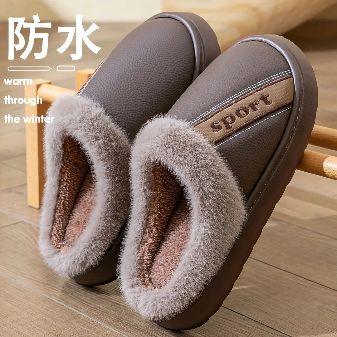 Plus Size Bag Heel Cotton Slippers for Men 25 New Pu Waterproof Thick Sole Anti-Slip Autumn and Winter Home Use Can Be Worn Outside Cotton Shoes for Men - Image 4