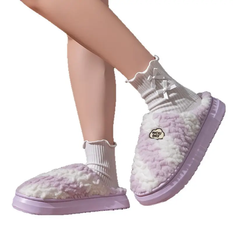 Pink Plush Winter Slippers Warm Thick Soled - Image 9