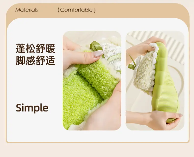 Women Bow Cotton Slipper Winter Warm Anti-Slip Green — feature 8