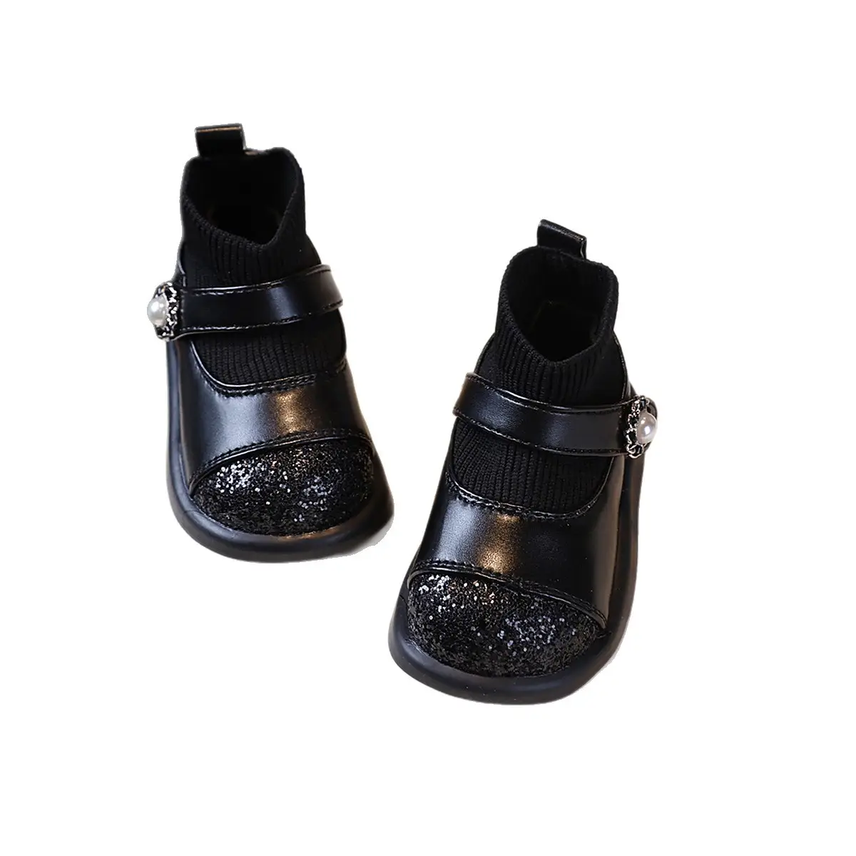 Toddler Princess Shoes Silver Black Soft Sole 1-3Y