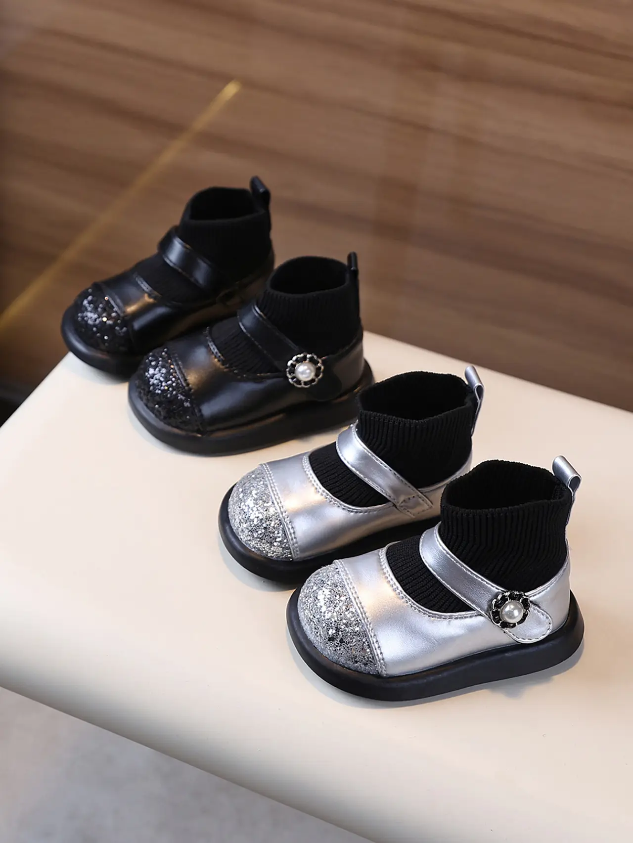 Toddler Princess Shoes Silver Black Soft Sole 1-3Y — feature 1