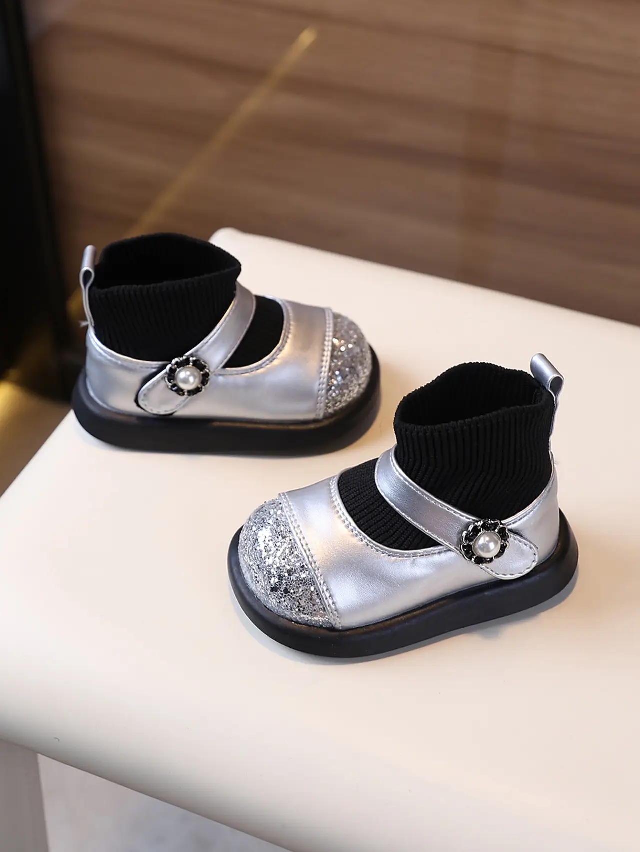 Toddler Princess Shoes Silver Black Soft Sole 1-3Y — feature 13