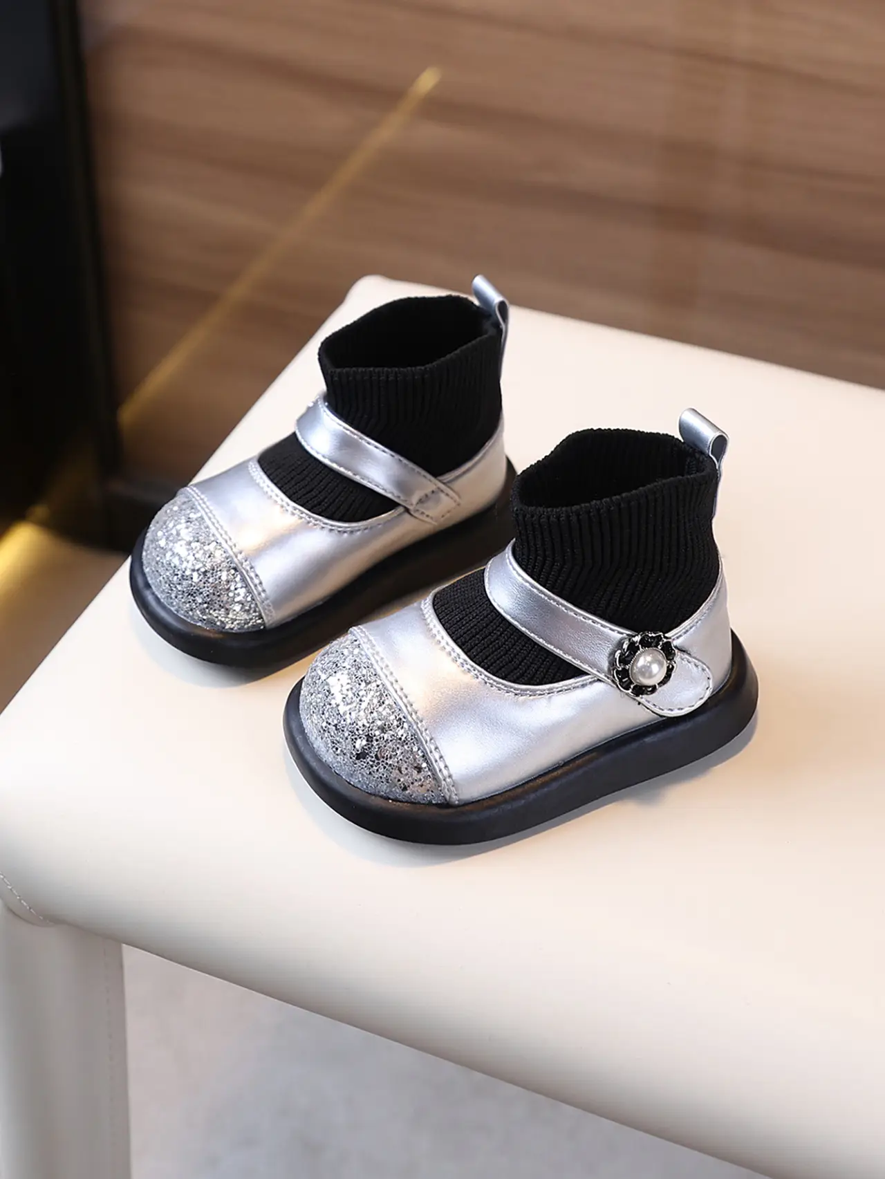 Toddler Princess Shoes Silver Black Soft Sole 1-3Y — feature 8