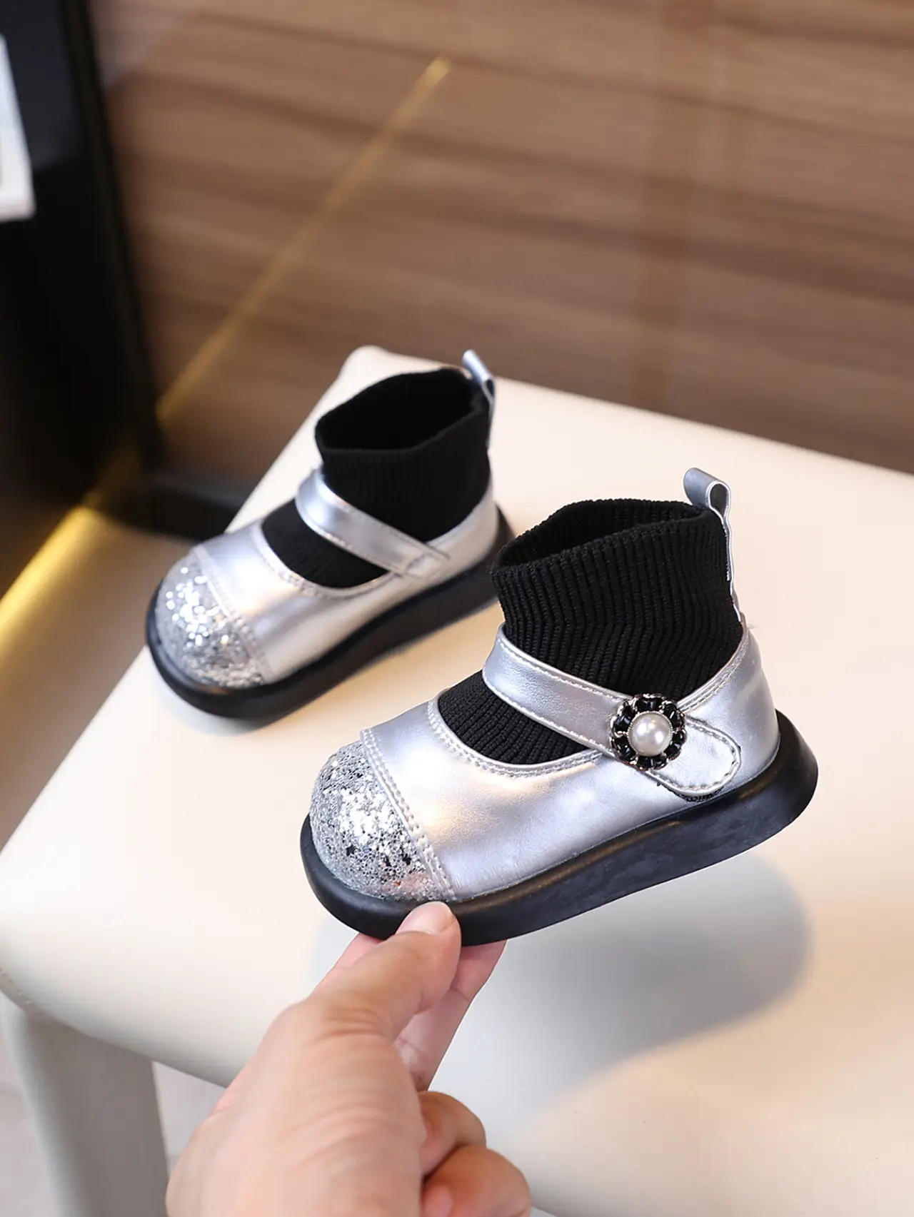 Toddler Princess Shoes Silver Black Soft Sole 1-3Y — feature 9