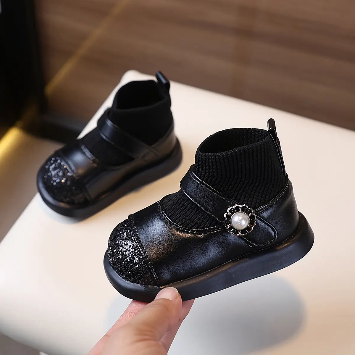 Toddler Princess Shoes Silver Black Soft Sole 1-3Y