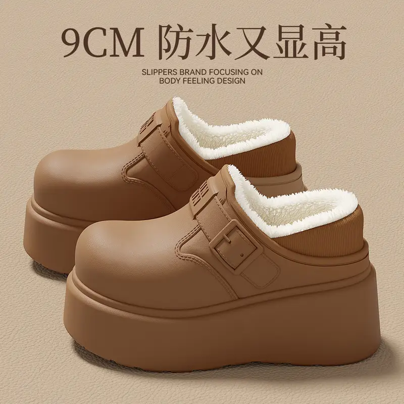 Waterproof Cotton Slippers for Women in Winter, Indoor Fleece-Lined Warm Outerwear, Women's Thick-Soled Non-Slip Heel-Covered Cotton Shoes Wholesale - Image 6