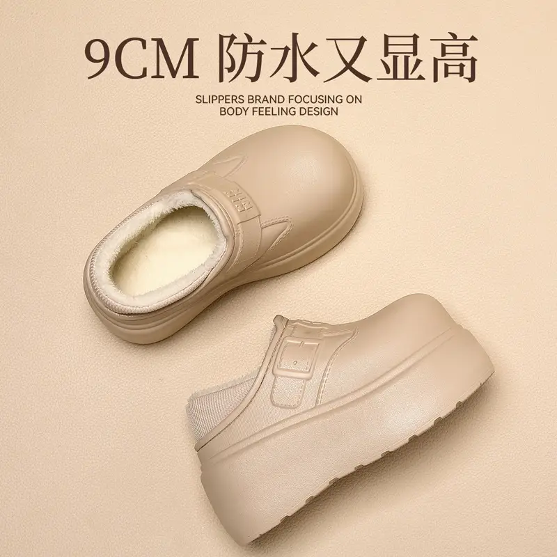 Waterproof Cotton Slippers for Women in Winter, Indoor Fleece-Lined Warm Outerwear, Women's Thick-Soled Non-Slip Heel-Covered Cotton Shoes Wholesale - Image 8